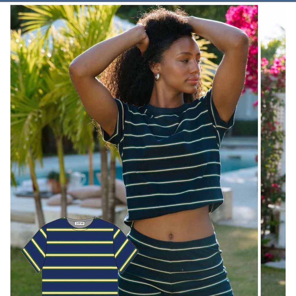 Parke Denin Stripe Tee - size L